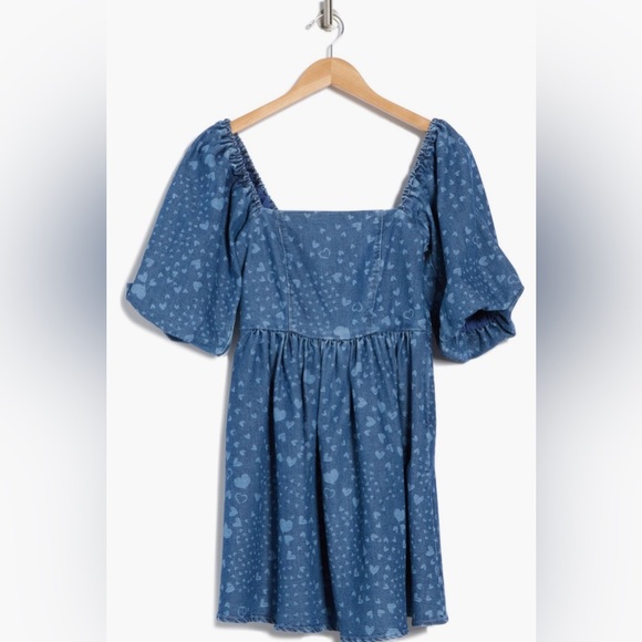 NWT Avec Les Filles Heart Puff Sleeve Babydoll Minidress - Picture 4 of 6